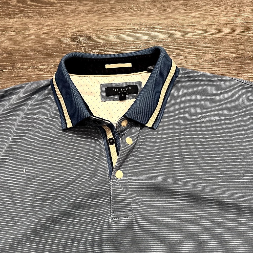Ted Baker London Polo Shirt Size 6 Blue Button Snap Preppy Casual Adult Lounge - Picture 5 of 15